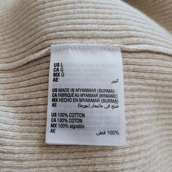 Large KAREN SCOTT 100% Cotton Cream Mock Neck Long Sleeve Ribbed Knit Sweater - Picture 5 of 5